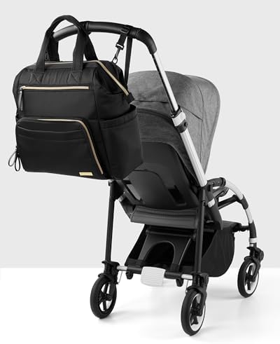 Skip Hop Diaper Bag Backpack: Mainframe Large Capacity Wide Open Structure with Changing Pad & Stroller Attachement, Black with Gold Trim, 14.25x6.25x14.75 Inch (Pack of 3) - Image 7
