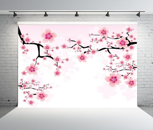 BELECO 9X6ft Fabric Pink Cherry Blossoms Backdrop Watercolor Sakura Spring Romantic Cherry Blossom Floral Background Valentine's Day Shoot Birthday Baby Shower Party Decoration Kids Girls Photo Prop - Image 2