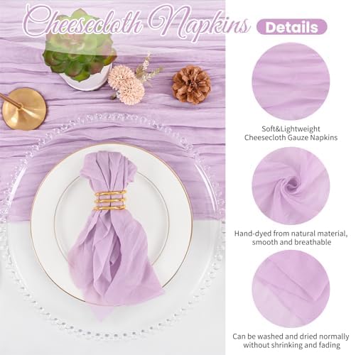 Cloth Napkins Set of 36 Lavender Napkins 20x20inch Cheesecloth Napkin Rustic Boho Gauze Washable Dinner Napkin Cloth Bulk for Wedding Party Bridal Baby Shower Thanksgiving Table Decor - Image 3