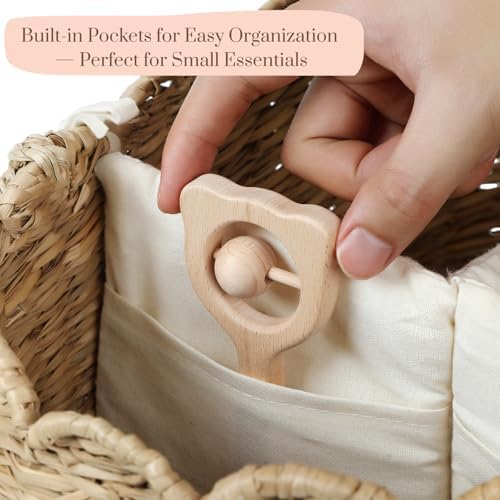 YANGQIHOME Diaper Caddy Organizer, Seagrass Nursery Baby Basket for Baby Essentials, Scalloped Wicker Diaper Caddy, Baby Shower Gifts (Diamond) - Image 7