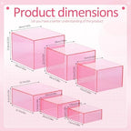 Geelin 6 Pcs Acrylic Risers Cube Stands, Clear Pink, 3 to 8 Inch, Square - Image 2