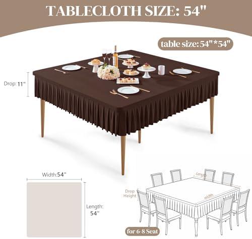 2 Pack Chocolate Spandex Tablecloths for 54x54 Inch Square Tables, Stretch Fitted Table Clothes with Pleated Ruffle Skirt for 54” Table, Wrinkle Free and Elastic, for Party Kitchen Home Dining - Image 4