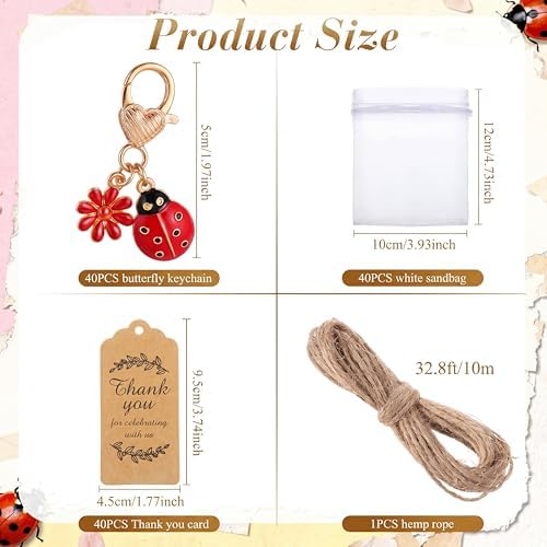 Ecation 120 Pack Ladybug Keychain Favors with Kraft Cards Organza Bags - Image 2