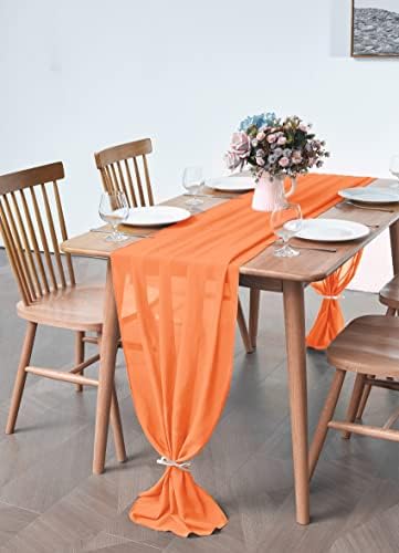 Pufogu 5 Pack 10Ft Orange Chiffon Table Runner Sheer 29x120 Inch - Image 5