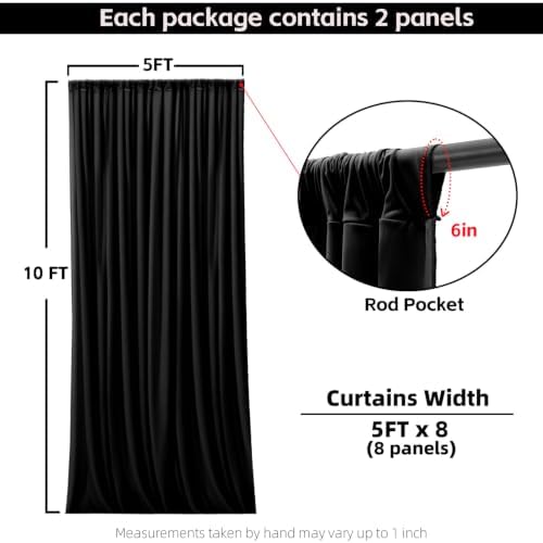 40x10FT Black Backdrop Curtains for Wedding Parties, Wrinkle Free Photo Backdrop Curtains for Wedding Birthday Party Baby Shower, Fabric Drape with Rod Pockets 5ft x 10ft, 8 Panels - Image 3