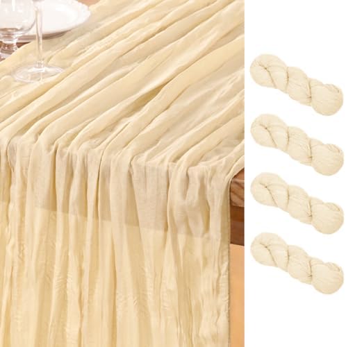DeZerlor Beige Cheesecloth Table Runners 4 Pack Summer Boho Runners by DeZerlor