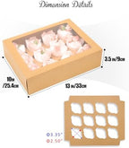 qiqee Auto-pop Up Cupcake Boxes with Window Brown 40PCS 12 Count Cupcake Box 13"x10"x3.5" Cupcakes Carrier, 12 Cupcake Containers with 2 rolls of pink ribbons - Image 5