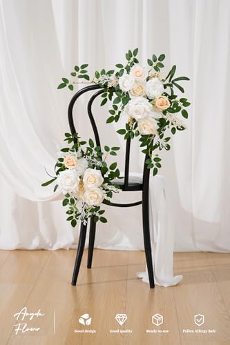 2pcs Champagne & White Deluxe Welcome Sign Artificial Flowers Wedding Backdrop Garland Hanging Floral Arrangements for Ceremony Reception Entryway Board Sweetheart Table - Image 5