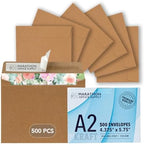 MOS Kraft Invitation Envelopes A2 (4.375 x 5.75 Inch) 500 Pack, Self-Seal Heavyweight Brown Envelopes for 4.25 x 5.5 Cards, Card Making, Rustic Wedding Invitations, Baby Shower by Marathon+Office+Supply