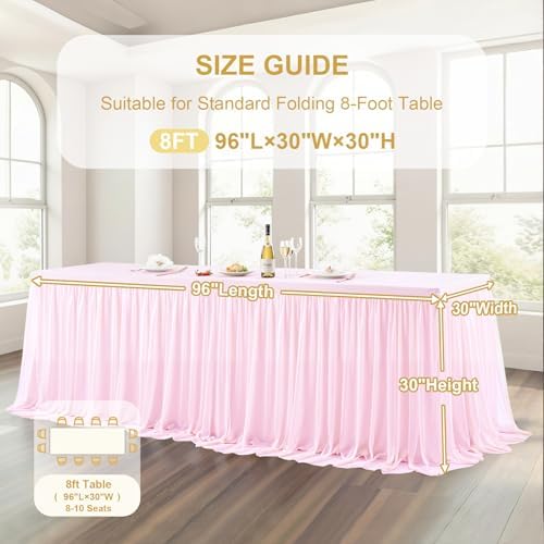 Wish Care 2 Pack Pink Tulle Table Cloth for Rectangle Tables 8FT Ruffle Tutu Stretch Fitted Tablecloths Wrinkle Free Tulle Tutu Skirt Table Cover for Party Wedding Girls Birthday Baby Bridal Shower - Image 5