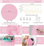 Gallety 7.2FT Pink Round Backdrop Cover with String Lights, Adjustable Fit for 5FT–7.2FT Circle Arch Stands, 4 Metal Clips & 24 Clear Clips, Circle Backdrop Cover for Wedding, Birthday & Baby Shower - Image 2