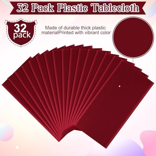 32 Pack Maroon Plastic Tablecloth for Rectangle Tables, Premium Decorative Burgundy Disposable Table Cloths for Parties, Rectangle Party Table Cover for Birthday Anniversary Graduation, 54x108 Inch - Image 4