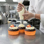 Restaurantware Panificio 4 Ounce Baking Cups 200 Ridged Cupcake Liners - Oven-Ready Freezable Orange Paper Muffin Cases Disposable Polka-Dotted For Wedding Parties Baby Showers - Image 5