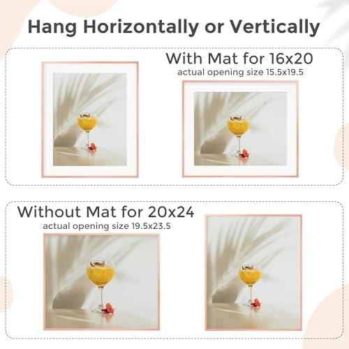 20x24 Metal Picture Frame for Wall With Mat for 16x20, 20''x24'' Aluminum Photo Frames With Tempered Glass for Home Decor, Minimalist Modern Poster Frame Horizontal And Vertical Formats, Rose Gold - Image 4