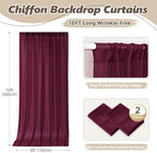 10ft x 10ft Burgundy Backdrop Curtains, Wrinkle-Free Sheer Chiffon Fabric Photo Backdrop Drapes for Wedding Arch Party Ceremony Stage Photography Decorations - Image 3