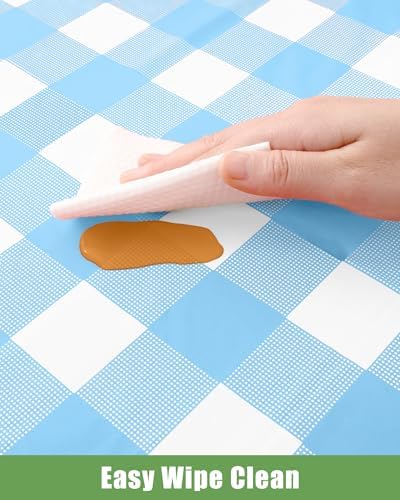 Smiry 12 Packs Gingham Disposable Table Cloth, 54 x 108 Inch Waterproof Plastic Tablecloth, Rectangle Baby Blue and White Checkered Table Covers for Picnic, Birthday, Party - Image 4