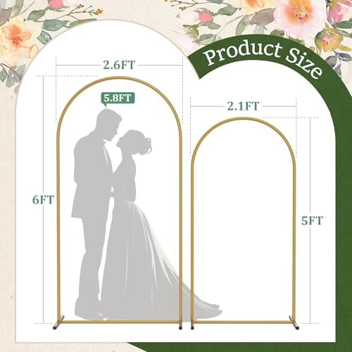 Metal Arch Backdrop Stand 2 Set (6FT/5FT), Gold Wedding Arch Frame - Image 7