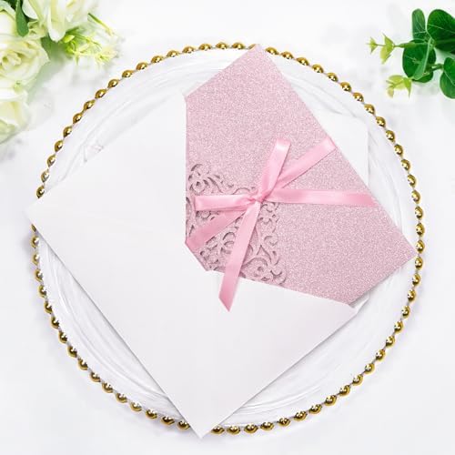 Pink Laser Cut Wedding Invitations 25pcs Tri-Fold Wedding Invitation Kit - Image 2