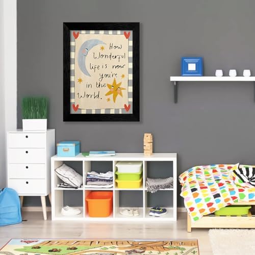 Black Framed Colorful Kids Quotes Motivational Wall Art 12x16 inch HOW WONDERFUL LIFE IS NOW YOU'RE IN THE WORLD Poster Cute Moon And Stars Canvas Prints Nursery Classroom Wall Decor - Image 6