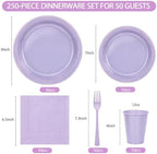 250Pcs Lavender Plastic Plates Party Supplies, Disposable 9" & 7’’Purple Dessert Plates and Napkins, Cups, Plastic Cutlery, Heavy Duty Dinnerware Set for Birthday, Baby Shower, Wedding, BBQ - Image 2
