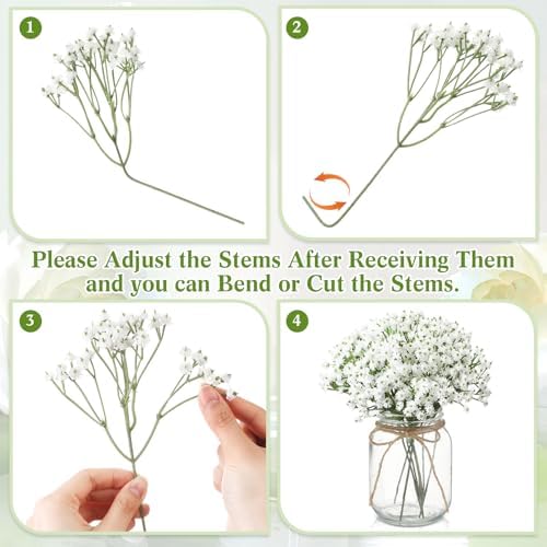 Zeyune 12 Sets Mason Jars with Flower for Table Decor, Baby's Breath - Image 2