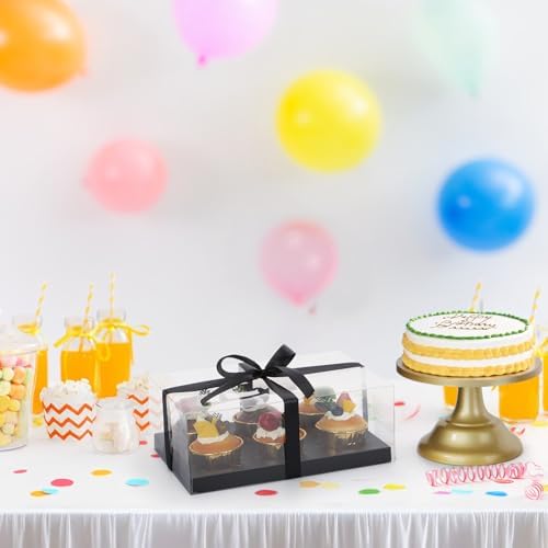 EUSOAR Cupcake Boxes, 18 Pack Black Plastic Bakery Mini Cake Pastry Containers 6 Count with Gift Ribbon, Rectangle Dessert Muffins Holder Disposable Cake Carrier for Wedding Party Favor Supplies - Image 6