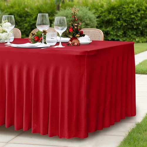 2 Pack Red Tablecloths Spandex Table Covers 6ft for Christmas Decor - Image 6