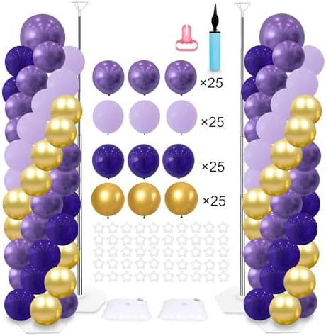 2 Balloon Arch Column Stand Kit, 100 Balloons, 6ft Adjustable, Purple Party by MLOLMSmileandSurprise