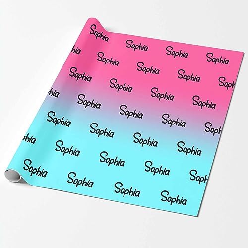 MyPupSocks Customized Name Gift Wrapping Paper, Personalized Gradient Pink And Blue Gift Wrap Paper with Logo Custom Funny Wrapping Paper Roll for Men Women Christmas 58x23 Inches 3 Rolls - Image 2