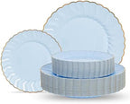 Lullaby 60PCS Light Blue Scalloped Plastic Plates with Gold Rim for Party by LULLABY