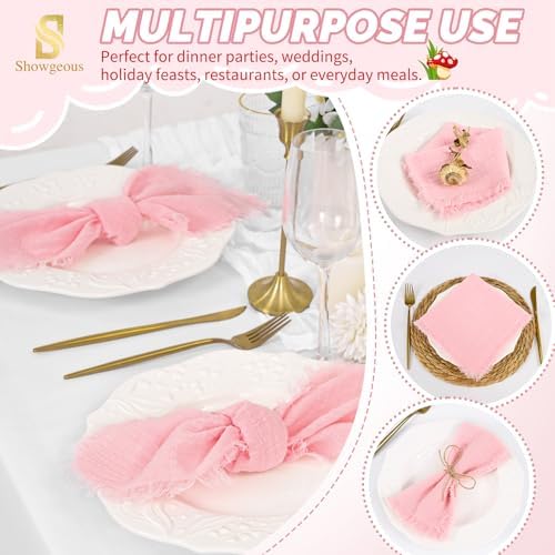 Showgeous 30 Pack Pink Cloth Napkins with Fringe, 16x16 inch 100% Cotton - Image 6