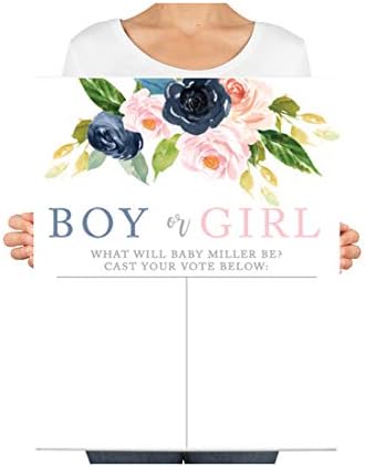 Andaz Press Custom Large Baby Shower Canvas What Will It Baby Be Cast Your Vote Sign, 16 x 20 Inches, Boy Or Girl Florals, Personalized Canvas Sign, For Gender Reveal Party - Image 3