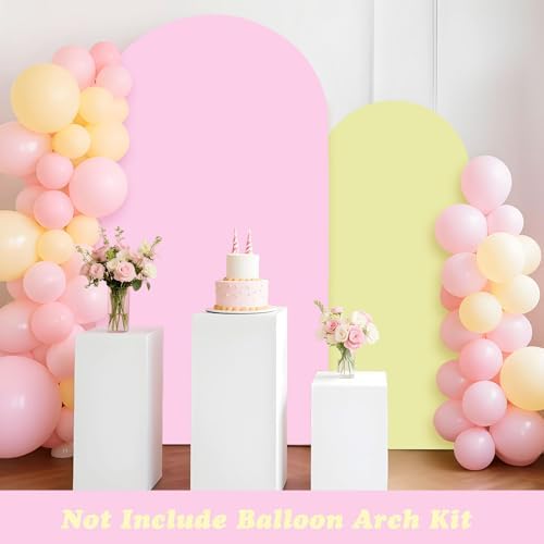 2PCS Pink & Light Yellow Arch Backdrop Covers for Arch Stand (7.2ft + 6ft) – Spandex Fitted Stand Covers for Weddings Baby Showers Birthday Party Supplies Decor & Photo Booths(Only Cover) - Image 2