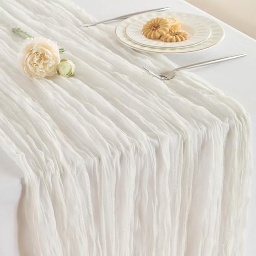 Fanami 6 Pack Cheesecloth Table Runner -10FT Ivory White Boho Gauze Cheese Cloth Table Runner 120 Inches Long Rustic Sheer Fabric Centerpieces for Wedding Birthday Party Bridal Baby Shower Decorations by Fanami