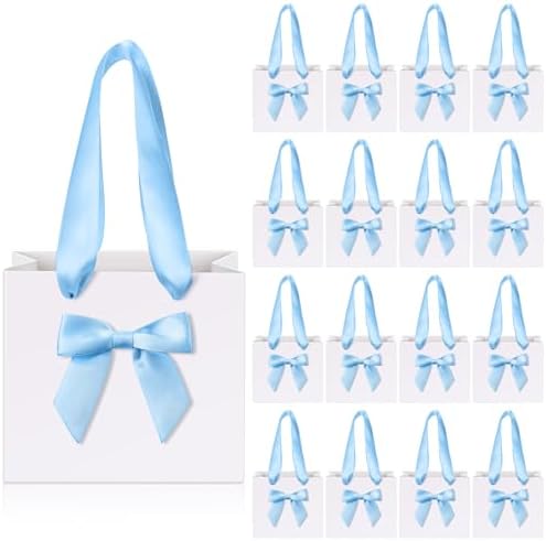 Kolldenn 50 Pcs Small White Gift Bags Bulk with Blue Bow Ribbon Handles by Unknown