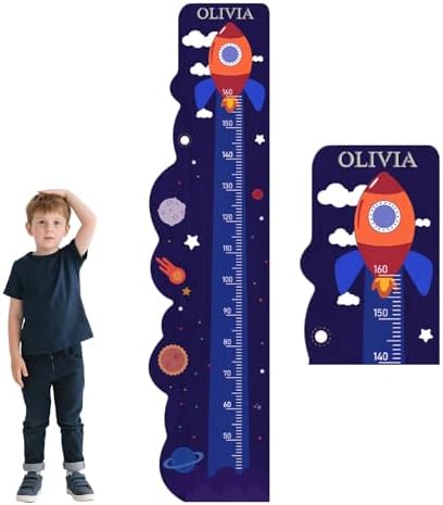 Personalized Wooden Rocket Ship Growth Chart Height Ruler,Custom Name Height Measurement Toddler Boys Girls,Nursery Wall Decor Baby Room,Kids Height Wall Chart,Height Measurement Children by Chgcuofce