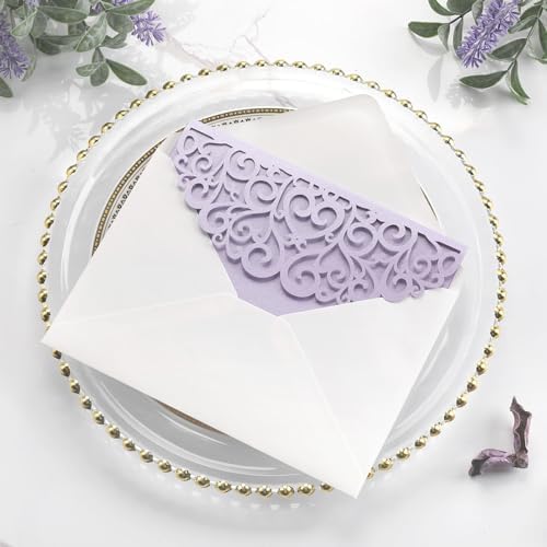 50PCS Purple Laser Cut Wedding Invitations with Envelopes and RSVP Cards - Image 2