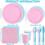 durony 350 Pieces Baby Gender Reveal Party Supplies Light Pink Light Blue Paper Plates Serve 50 Guests Boy or Girl Gender Reveal Plates Napkins Paper Cup Cutlery for 1st Birthday and Baby Shower Decor - Image 2