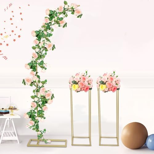 Metal Arch Backdrop Stand, 6.56FT Wedding Arch Ballon Stand with 2 Square Frame Stand Sets, Reusable Metal Ballon Column Kit, Balloon Arch Stand for Birthday, Wedding, Graduation, Baby Shower Party - Image 2