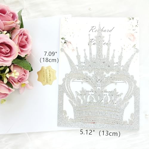 20 sets Laser Cut Crown wedding invitation pockets,Quinceañera Invitations, Sweet 16 Invitations,1 birthday invitations,and etc. - Image 2