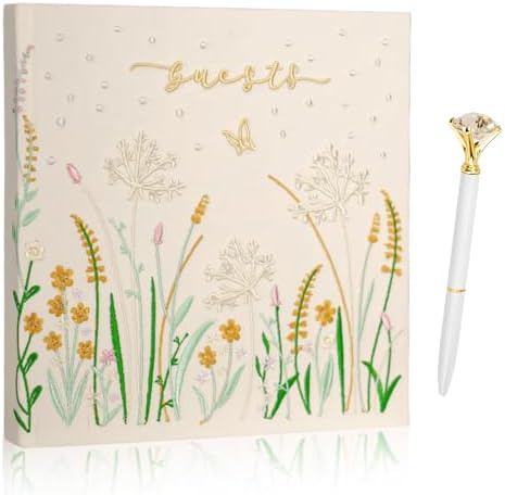 Embroidered Wedding Guest Book—The Perfect Polaroid Guest Book for Wedding Receptions, Birthdays, Baby Showers, and Special Events with 3 Photo corner stickers+ 3 DIY pens+1 Diamond Pen (Yellow) by Gatyko