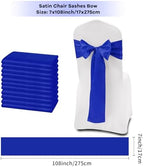 fani Royal Blue Satin Chair Straps Bows,60 PCS 7x108 Inch,Chair Sash - Image 2