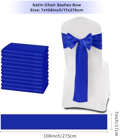 fani Royal Blue Satin Chair Straps Bows,60 PCS 7x108 Inch,Chair Sash - Image 2
