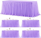 4 Pack Lavender Tablecloths for 6 Foot Rectangle Tables Tulle Tablecloth Light Purple Table Cloth Rectangle 6ft Spandex Lilac Table Cover for Baby Shower Birthday Party Wedding Banquet Table Skirt by HBBMAGIC