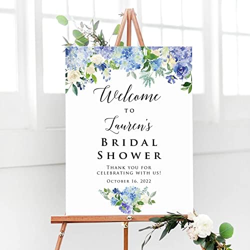 Personalized Light Blue Floral Bridal Shower Welcome Sign, Customized Bridal Luncheon Baby Shower Baptism Celebration Welcome Poster Board Canvas - Image 2