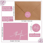 Gueevin 200 Pcs Thank You Cards with Envelopes Stickers, 3.5x5", Pink - Image 2
