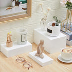 Leinuosen 7 Pcs Large Buffet Risers Set 6" to 12" Rectangle Acrylic Display Box Catering Dessert Table Riser Food Display Decorative Stand with Hollow Bottom for Catering Supplies(White) - Image 4