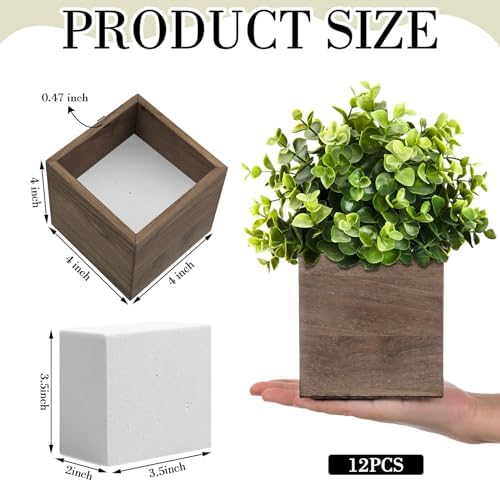 Suzile 12 Set Wooden Box Centerpiece, 4 Inch Square Planter Vase - Image 2