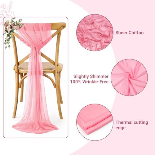 MDS Pack of 200 Chiffon Chair Sashes for Wedding & Event Décor - Coral - Image 3