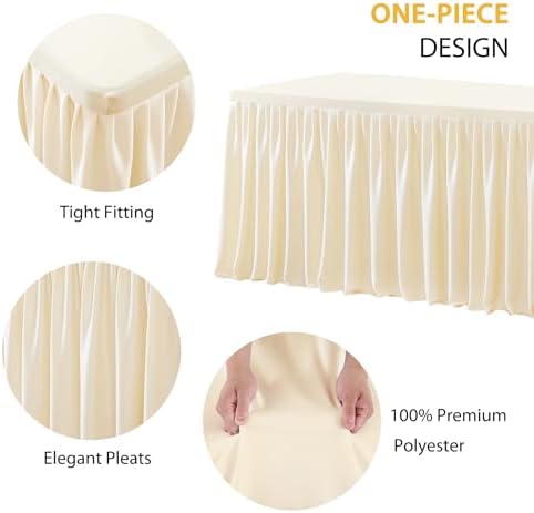 Light Champagne Polyester Table Clothes for 8 Foot Rectangle Tables, Wrinkle Free Fitted Table Cover 8ft Stretch Tablecloths with Skirt for Parties Weddings Birthday Banquet Baby Shower - Image 2